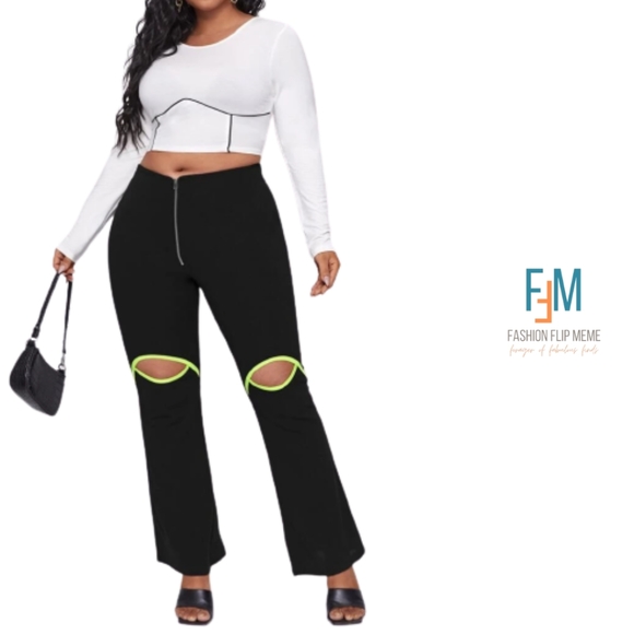 SHEIN Pants & Jumpsuits New Shein Plus Size Openknee Zipfront Flare